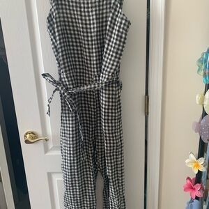 Quince Black and White Gingham Sleeveless Jumpsuit with Tie Waist
